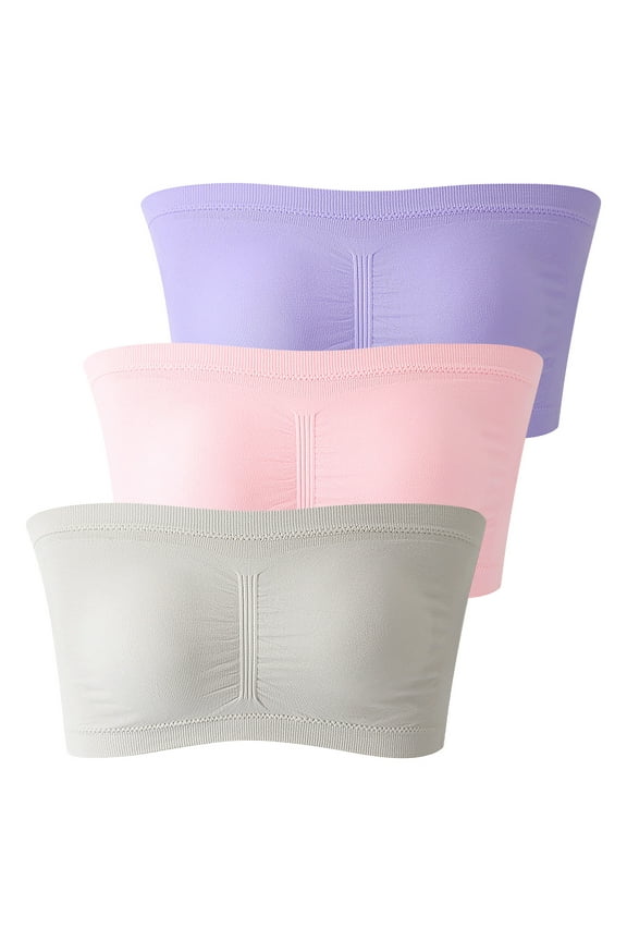3 Pack Womens Plus Size Strapless Bandeau Bra, Padded Bralette Bra Stretchy Seamless Bandeau Tube Top Bra
