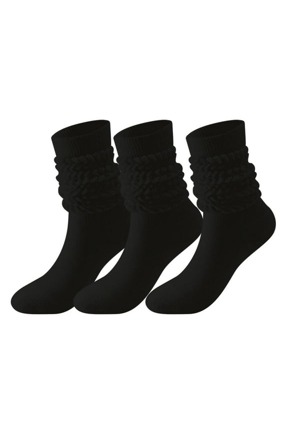 3 Pairs Women's Scrunch Socks Warm Frilly Knit Crew Socks Soft Thick High Boot Socks Long Tube Stacked Socks
