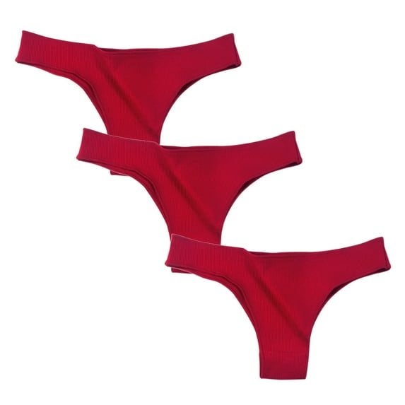 Besolor 3PC Women's Seamless Thongs Briefs Ribbed Low Waist No Show Panties Soft Stretchy Breathable Lingerie Underwear