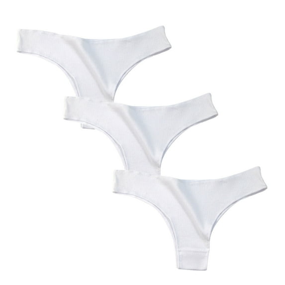 Besolor 3PC Women's Seamless Thongs Briefs Ribbed Low Waist No Show Panties Soft Stretchy Breathable Lingerie Underwear