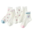 thumbnail image 1 of Besolor 5 Pairs Toddler Girls Crew Sock Kids Frilly Cute Flower Printed Thin Mesh Summer Cotton Dress Socks 3-14 Years, 1 of 3