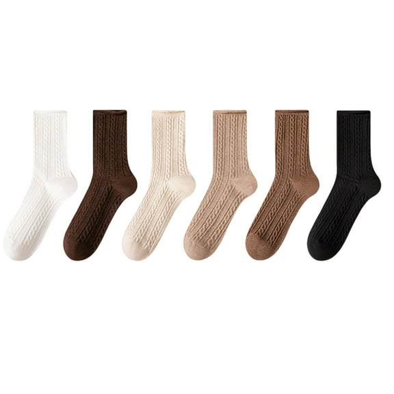 Besolor 6 Pairs Womens Crew Socks, Casual Knit Cotton Comfy Breathable Boot Calf Dress Socks for Girls
