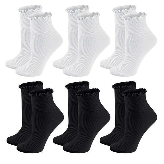 Besolor 6 Pairs Womens Socks Ruffle Turn-Cuff Casual Ankle Socks Breathable Knit Cotton Lettuce Crew Frilly Sock