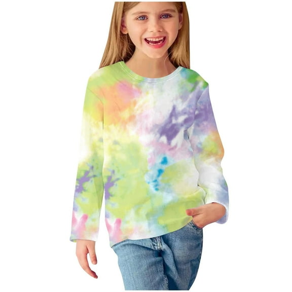 Besolor Baby Boys Girls Long Sleeve T-Shirts Tie-Dyed Crewneck Tops Blouse Casual Fall Outfit Kids Clothes