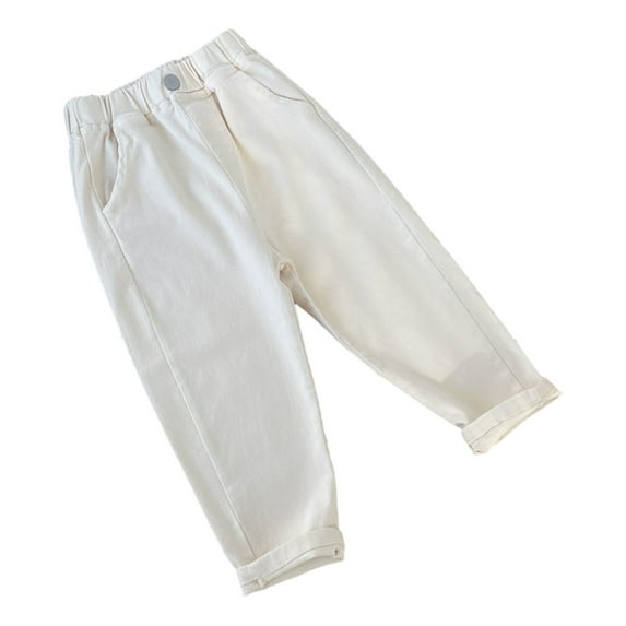 Besolor Baby Boys Girls Summer Spring Pants Kids Casual Elastic Waist Cotton Long Pants Trouser with Pockets 3-8 Years