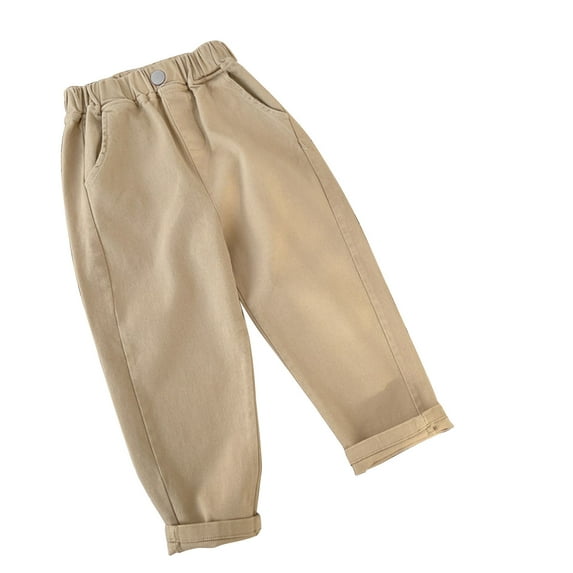 Besolor Baby Boys Girls Summer Spring Pants Kids Casual Elastic Waist Cotton Long Pants Trouser with Pockets 3-8 Years