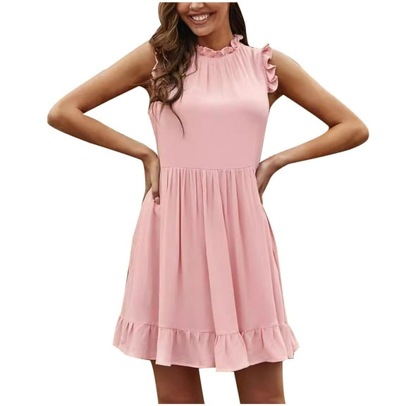 Besolor Beach Dresses for Women Summer Sleeveless Ruffle Mini Dress Casual Loose Flowy Vacation Dress