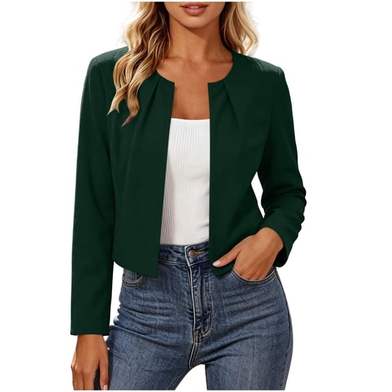 Besolor Blazer for Women Business Casual Long Sleeve Open Front Jackets Work Office Crop Jacket Tops(Large,Army Green)