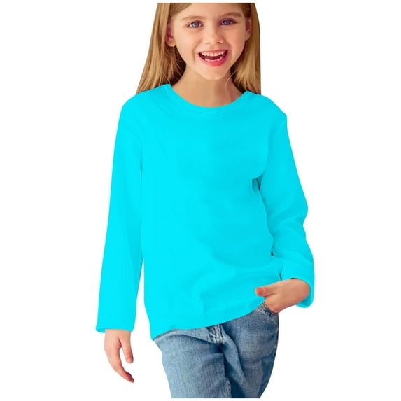 Besolor Boys Girls Long Sleeve T-Shirts Kids Crewneck Solid Color Basic Tops Casual Soft Layering Tees Fall Outfits