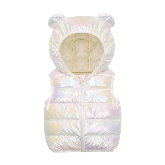 Besolor Boys and Girls Puffer Vests Sleeveless Zip up Hooded Fall Winter Toddler Outdoor Thermal Warm Jackets Waistcoat(4-5 Years,White)