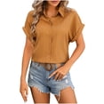 thumbnail image 1 of Besolor Button down Shirts for Women Lapel Short Sleeve Summer Tops Casual Loose Work Going out Blouse Tee Ladies Clothes, 1 of 4