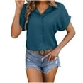 thumbnail image 1 of Besolor Button down Shirts for Women Lapel Short Sleeve Summer Tops Casual Loose Work Going out Blouse Tee Ladies Clothes, 1 of 4