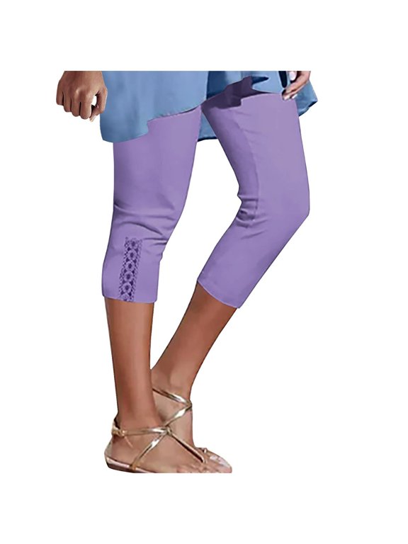 Capri Leggings for Women Elastic Waisted Slim Fitted Hem Hollow out Patchwork Comfy Bottom Gym Yoga Capris
