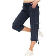 thumbnail image 1 of Besolor Capri Pants for Women Cargo Capris Elastic Drawstring High Waisted Straight Leg Cropped Hiking Pants with Pockets, 1 of 8
