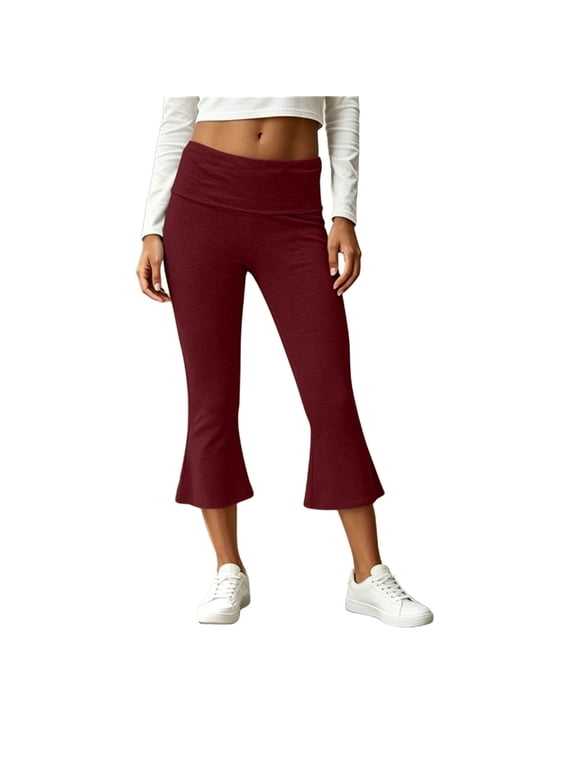 Capri Pants for Women Elastic High Waisted Flare Leggings Tight Slim Fitting Comfy Loungewear Workout Yoga Capris