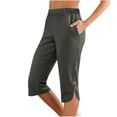 thumbnail image 1 of Besolor Capris Pants for Women Solid Color Elastic Waist Button Stretch Drawstring Summer Pants with Pockets, 1 of 7