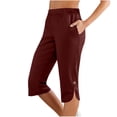 thumbnail image 1 of Besolor Capris Pants for Women Solid Color Elastic Waist Button Stretch Drawstring Summer Pants with Pockets, 1 of 7