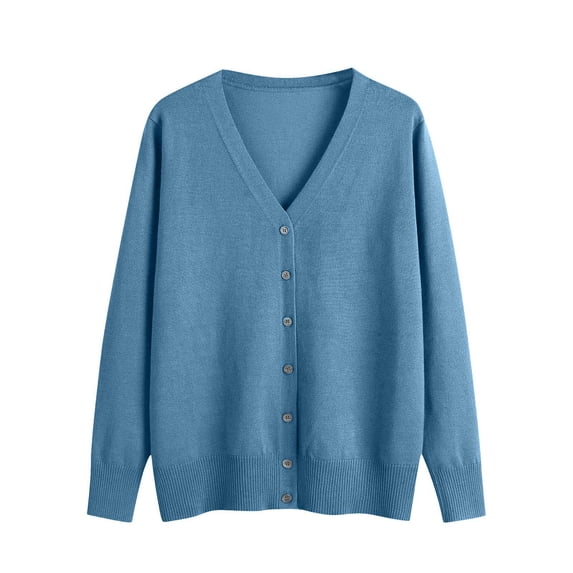 Besolor Cardigan Sweaters for Women Lightweight V Neck Long Sleeve Button down Open Front Knit Sweaters(Large,Blue1)