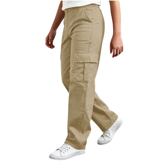 Besolor Cargo Pants for Teen Boys Elastic Waisted Straight Leg Lightweight Casual Outdoor Hiking Trousers with Multi-pocket(13-14 Years,Khaki)