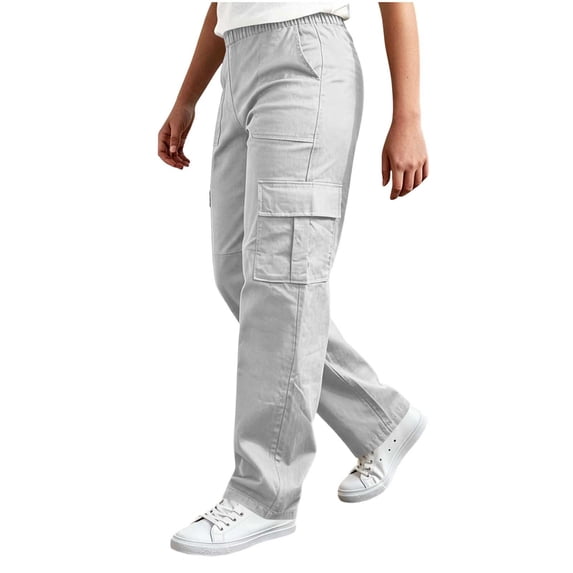 Besolor Cargo Pants for Teen Boys Elastic Waisted Straight Leg Lightweight Casual Outdoor Hiking Trousers with Multi-pocket(15-16 Years,White)