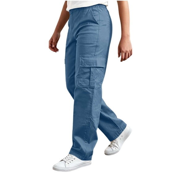 Besolor Cargo Pants for Teen Boys Elastic Waisted Straight Leg Lightweight Casual Outdoor Hiking Trousers with Multi-pocket(7-8 Years,Navy)