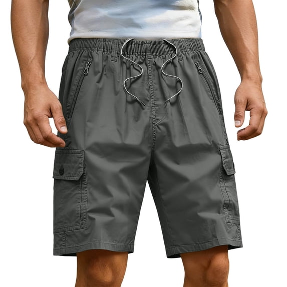 Besolor Cargo Shorts for Men Elastic Waist Drawstring Wide Leg Lightweight Casual Outdoor Workout Hiking Short Pants with Multi Pockets(Large,Army Green)