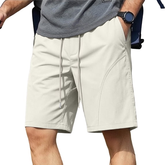 Besolor Cargo Shorts for Men Wide Leg Drawstring Elastic Waist Lightweight Casual Workout Outdoor Hiking Running Half Pants with Pockets(X-Large,Beige)