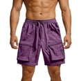 thumbnail image 1 of Besolor Cargo Shorts for Men Drawstring Elastic Waisted Wide Leg Lightweight Thin Quick Dry Workout Hiking Shorts with Multi-pocket(X-Large,Purple), 1 of 7