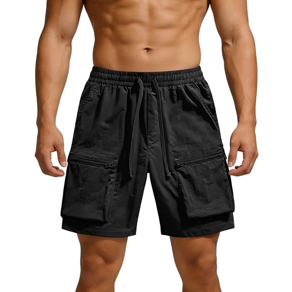 Besolor Cargo Shorts for Men Drawstring Elastic Waisted Wide Leg Lightweight Thin Quick Dry Workout Hiking Shorts with Multi-pocket(XX-Large,Black)