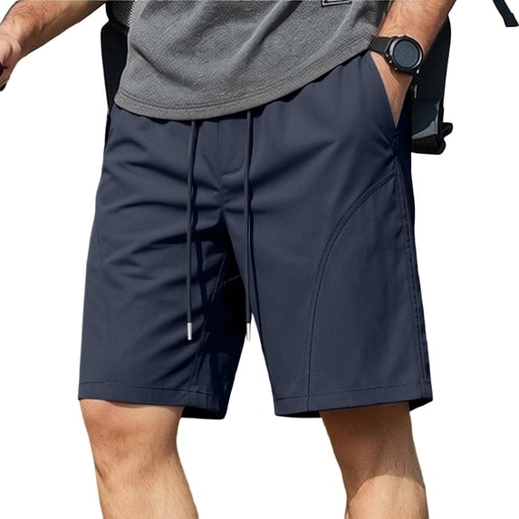 Besolor Cargo Shorts for Men Wide Leg Drawstring Elastic Waist Lightweight Casual Workout Outdoor Hiking Running Half Pants with Pockets(Medium,Navy)