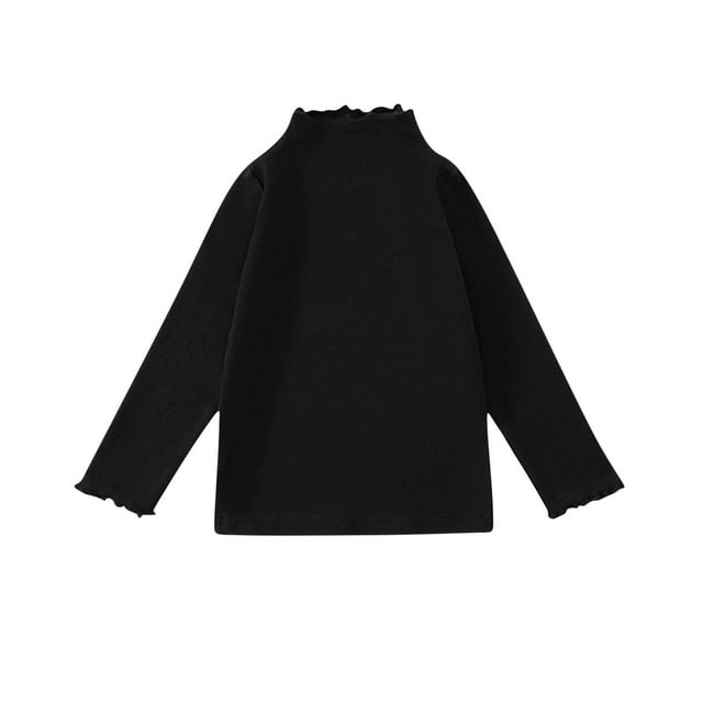 biudgviw Casual Fall Tops for Girls Boys Lounge Long Sleeve Mock Neck Solid Color Ruffle Hem Children Tops for 1-10 Years