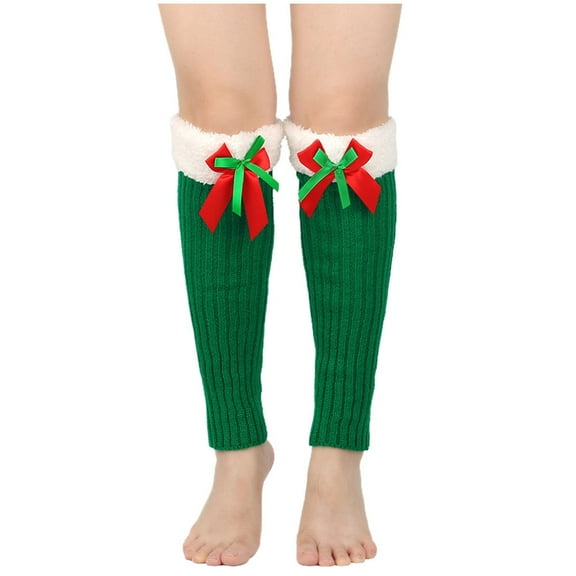 Besolor Christmas Leg Warmers for Women Girl Fleece Plush Trim Knitted Cute Bow Fall Winter Socks