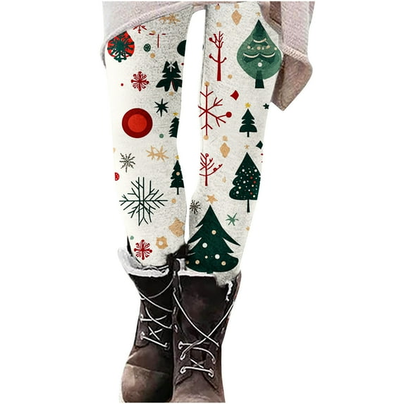 Besolor Christmas Leggings for Women Snowflake Xmas Trees Printed Holiday Tights High Waisted Workout Gym Pants