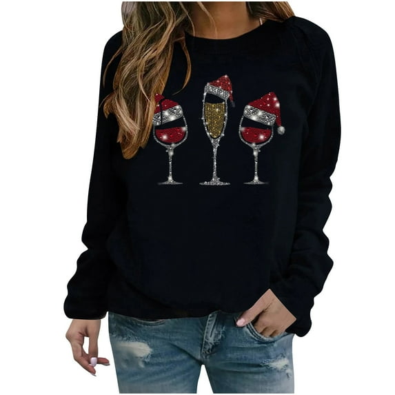 Besolor Christmas Sweatshirts for Women Printed Crewneck Long Sleeve Graphic Blouse Casual Loose Xmas Pullover Tops