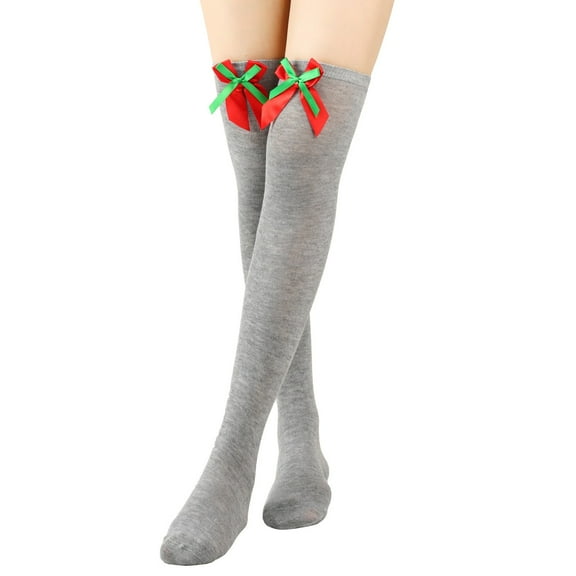 Besolor Christmas Thigh High Socks for Women Girls Bow over the Knee Long Stockings Leg Warmer