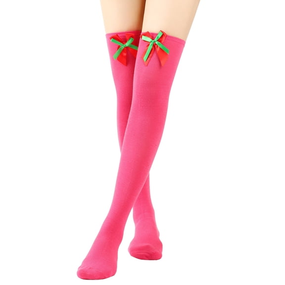 Besolor Christmas Thigh High Socks for Women Girls Bow over the Knee Long Stockings Leg Warmer