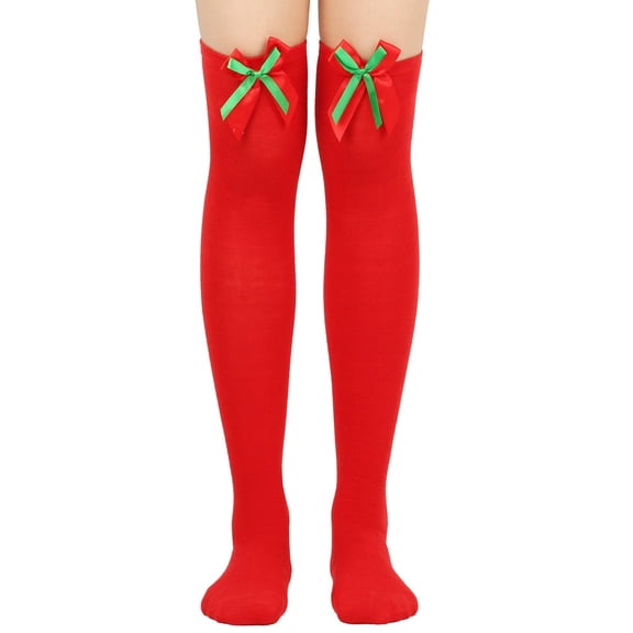 Besolor Christmas Thigh High Socks for Women Girls Bow over the Knee Long Stockings Leg Warmer
