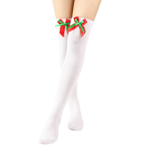 Besolor Christmas Thigh High Socks for Women Girls Bow over the Knee Long Stockings Leg Warmer