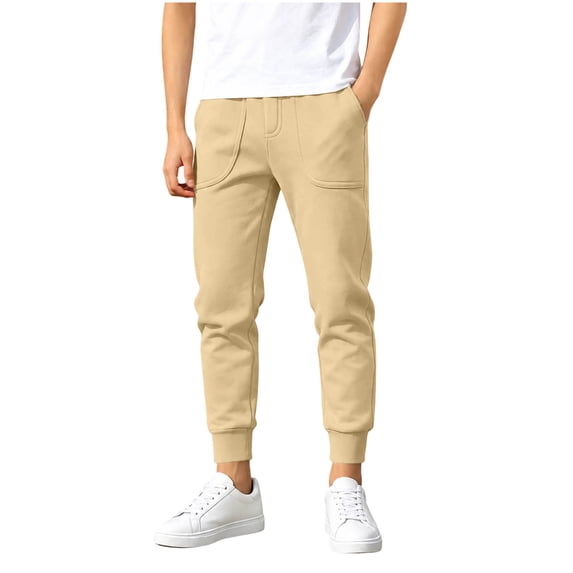 Besolor Cinch Bottom Sweatpants for Teen Boys Fall Winter Warm Casual Workout Joggers Elastic Waisted Kids Running Trousers with Pockets(5-6 Years,Beige)