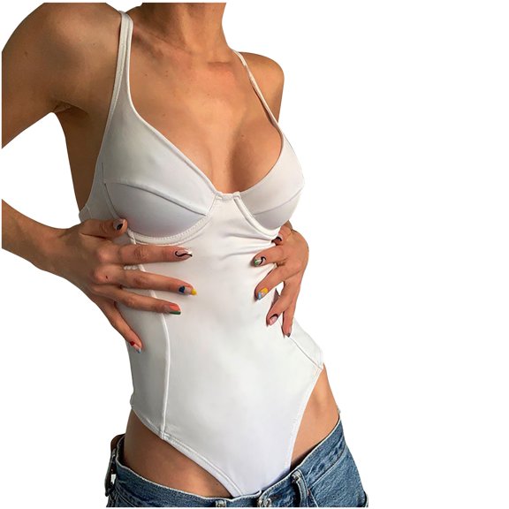 Besolor Corset Tops for Women Bodysuit Going out Tank Tops Deep V Neck Slim Fitted Racerback Rompers