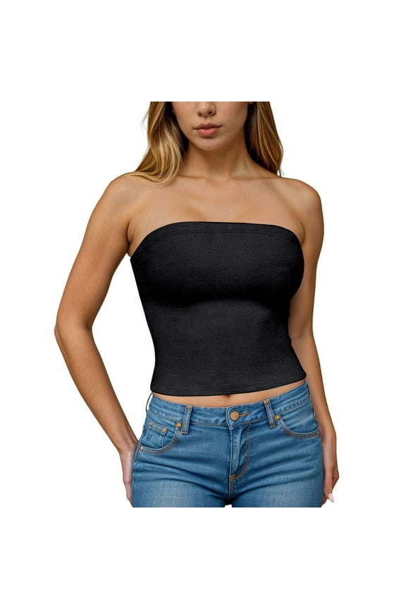 Womens Summer Tube Tops Strapless Backless Basic Going out Crop Tops Girls Sleeveless Bandeau Clothes