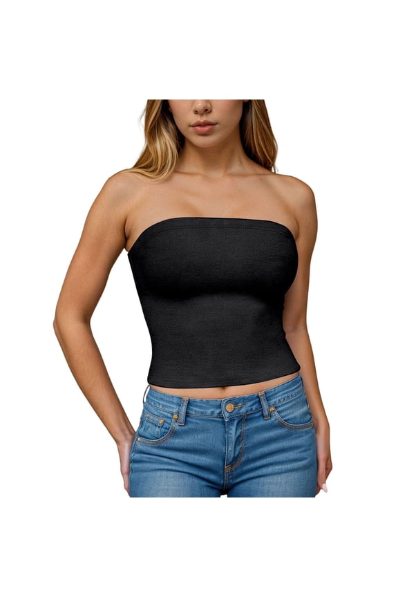 Womens Summer Tube Tops Strapless Backless Basic Going out Crop Tops Girls Sleeveless Bandeau Clothes