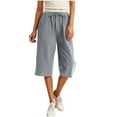 thumbnail image 1 of Besolor Cotton Linen Capri Pants for Women Summer Drawstring High Waisted Wide Leg Cropped Trousers Plus Size, 1 of 8