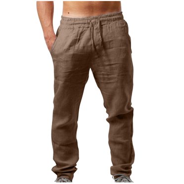 Men's 100% European Linen Drawstring Beach Pants In Black, Size XL By