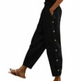 thumbnail image 1 of Besolor Cotton Linen Pants for Women Elastic High Waisted Tapered Leg Summer Lightweight Side Button Slacks with Pockets, 1 of 8