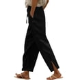 thumbnail image 1 of Besolor Womens Cotton Linen Pants Summer Elastic Waist Drawstring Split Hem Straight Leg Loungewear Pants with Pockets, 1 of 6