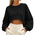 thumbnail image 1 of Besolor Crop Sweatshirts for Women Crewneck Long Sleeve Tops Casual Loose Fall Workout Running Pullover Tops(Medium,Black), 1 of 5