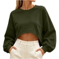 thumbnail image 1 of Besolor Crop Sweatshirts for Women Crewneck Long Sleeve Tops Casual Loose Fall Workout Running Pullover Tops(XX-Large,Army Green), 1 of 5