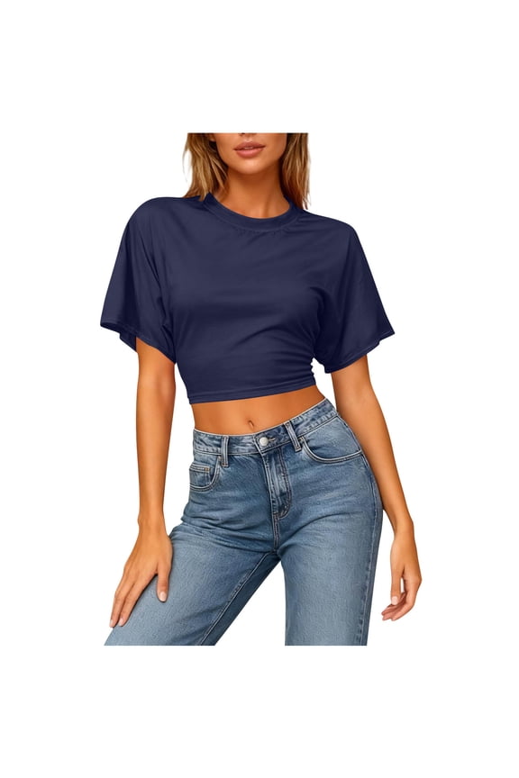 Crop Tops for Women Crewneck Short Sleeve Shirts Summer Casual Loose Lightweight Comfy Cropped Top