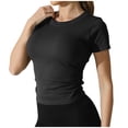 thumbnail image 1 of Besolor Crop Tops for Women Short Sleeve Ruched Slim Fitted Stretch Comfy Summer Casual Tees Tshirt, 1 of 6